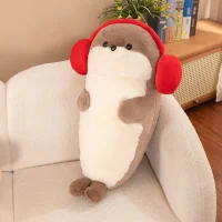 Cute Otter Plush Toy with Red Earmuffs