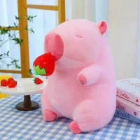 Cute Pink Capybara Plush Toy with Strawberry