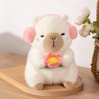 Cute White Capybara Plush Toy with Pink Earmuffs