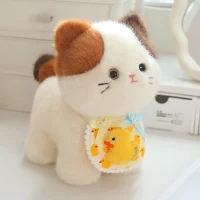 Plush Calico Cat Doll with Duck Bib
