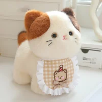 Plush Calico Cat Doll with Bear Bib