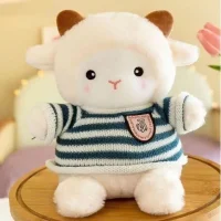 Plush Sheep Doll in Blue Striped Sweater