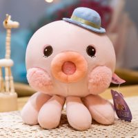 Pink Octopus Plush with Blue Hat